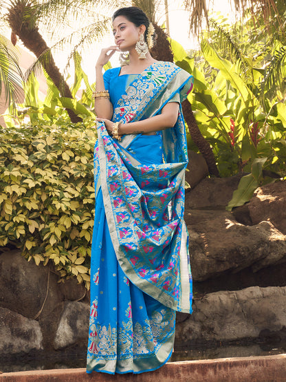 sky blue banarasi saree 1