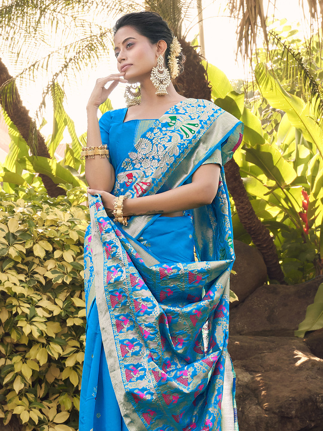 sky blue banarasi saree 3