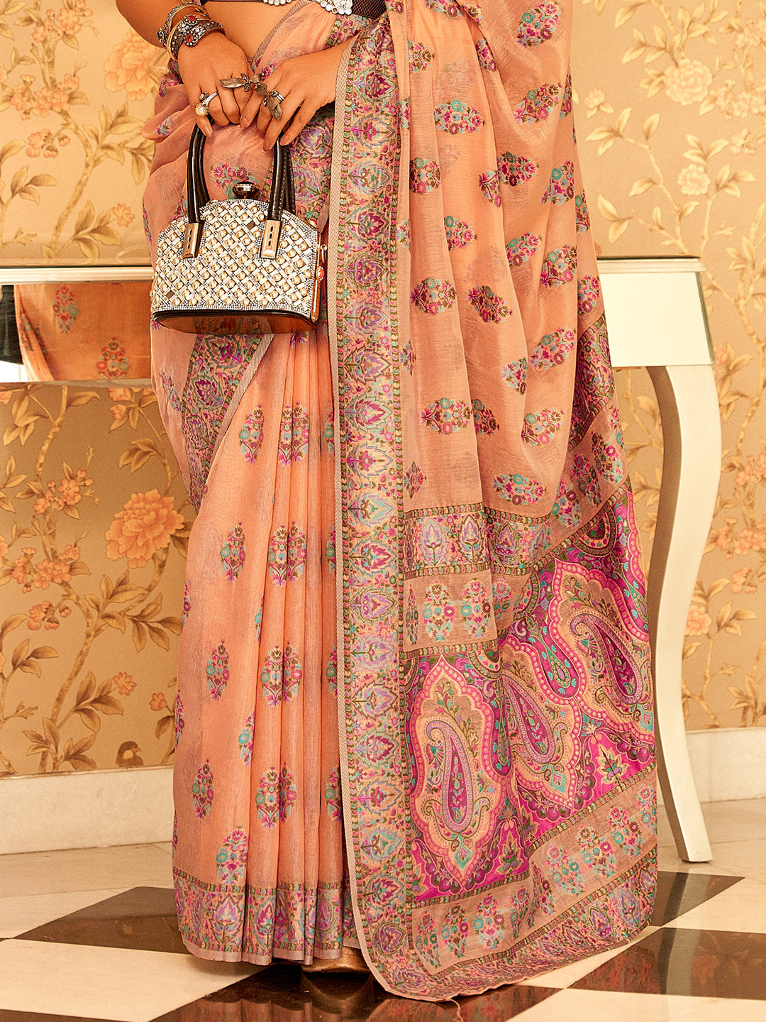 Peach Pashmina Saree