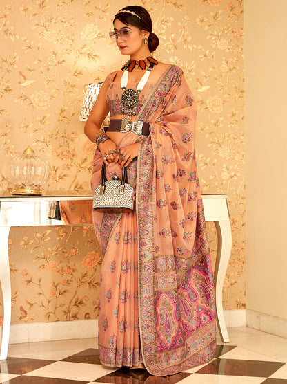 Peach Pashmina Saree