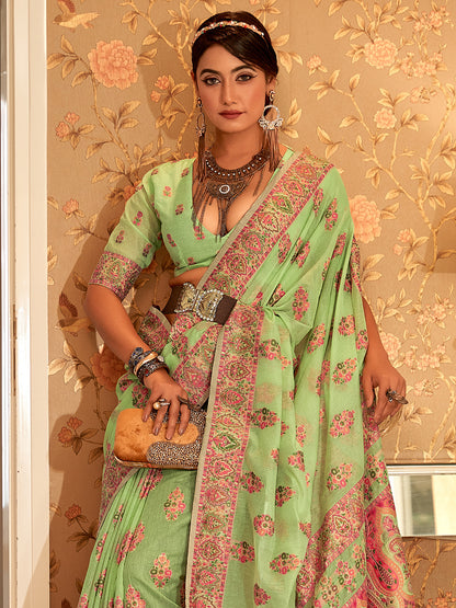 Fern Green Pashmina Saree