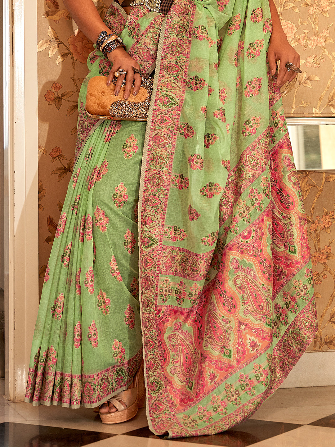 Fern Green Pashmina Saree