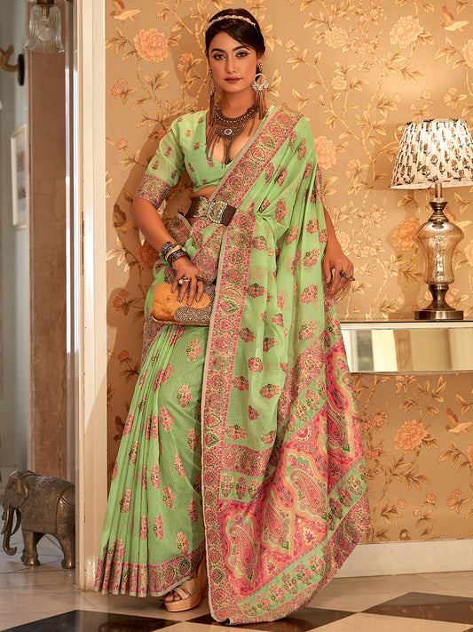 Fern Green Pashmina Saree