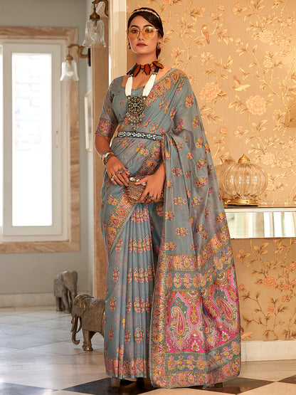 Coin Grey Pashmina Saree