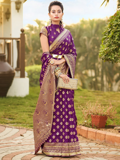 dark magenta zari butta banarasi saree 2