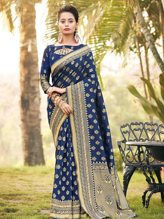 astros blue zari butta banarasi saree 2