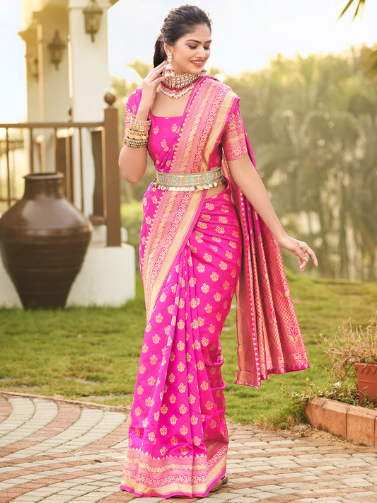 blush pink zari butta banarasi saree 3