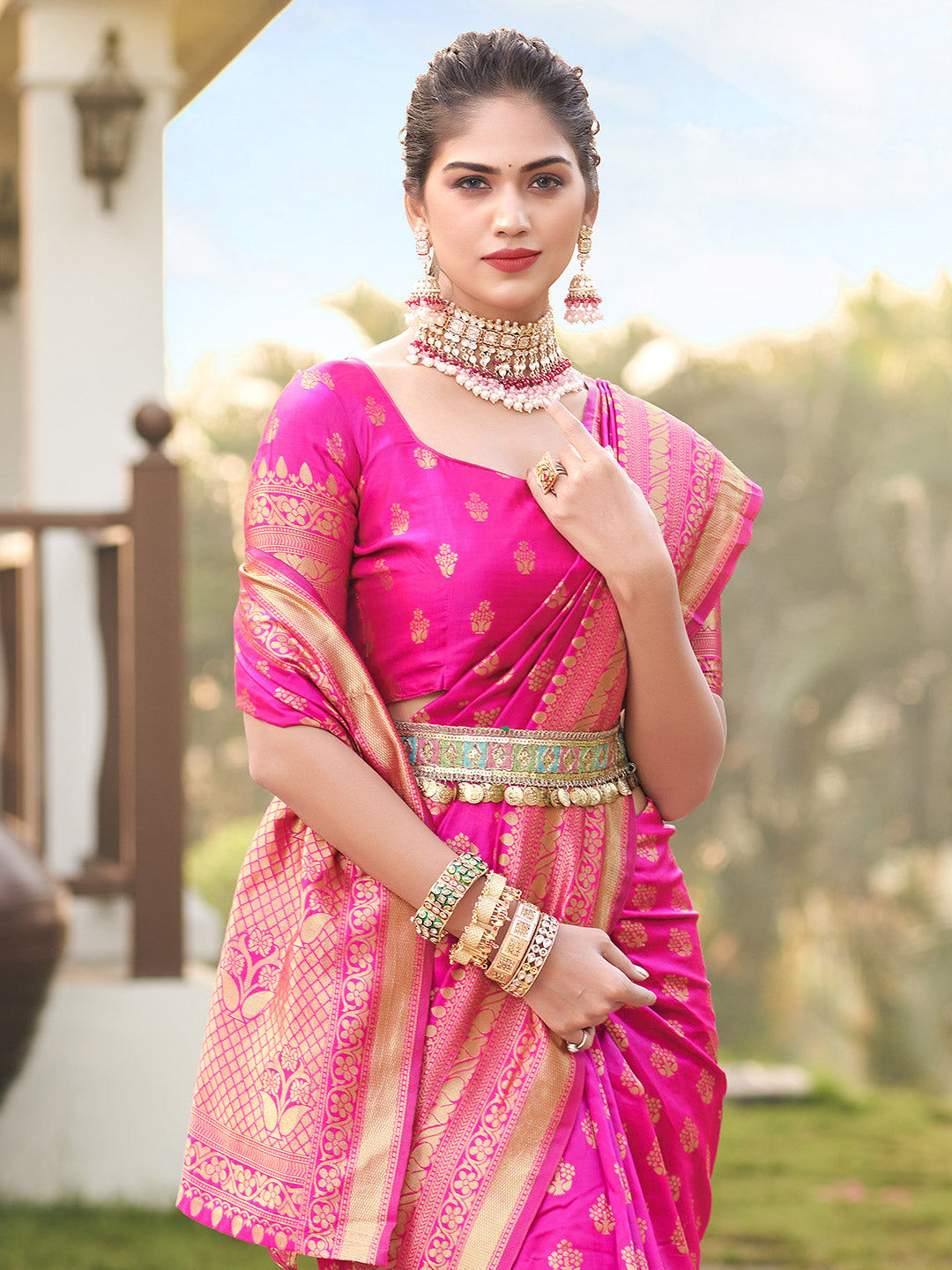 blush pink zari butta banarasi saree 2