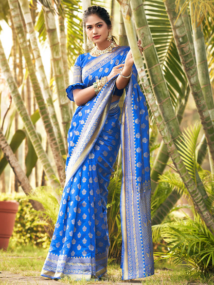 azure blue zari butta banarasi saree 2