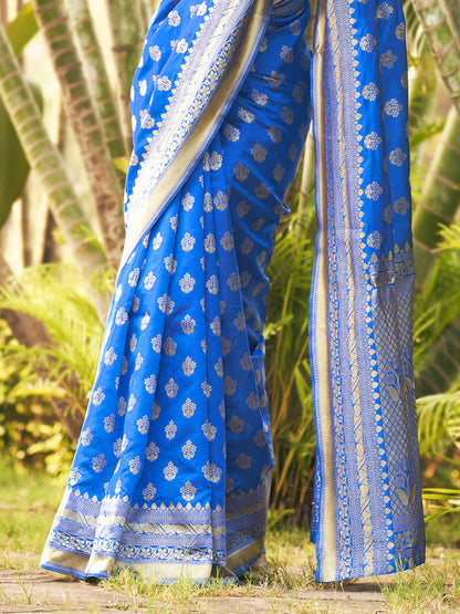 azure blue zari butta banarasi saree 3