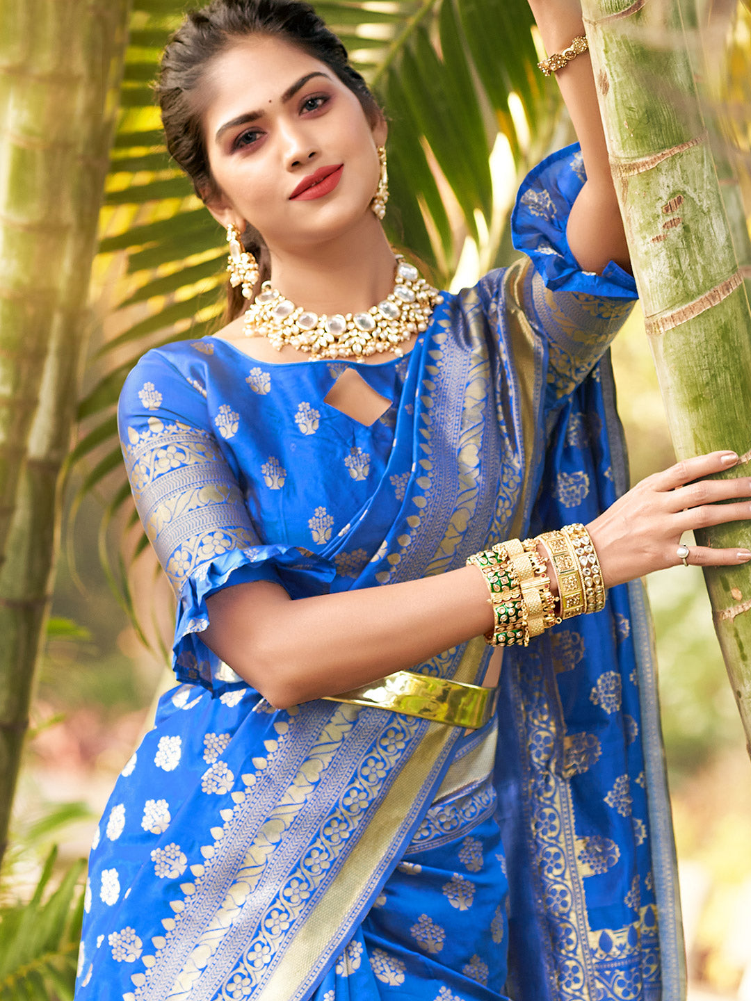 azure blue zari butta banarasi saree 1