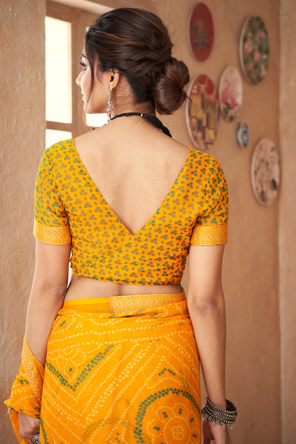 Gold Yellow Bandhani Saree