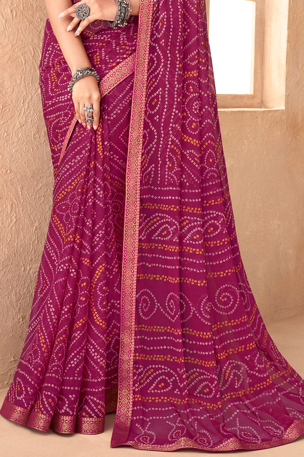 Ruby Pink Bandhani Saree