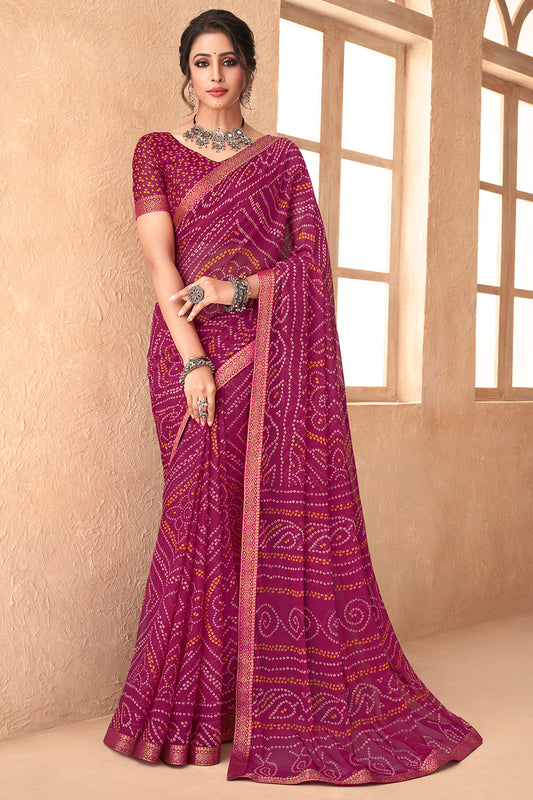 Ruby Pink Bandhani Saree