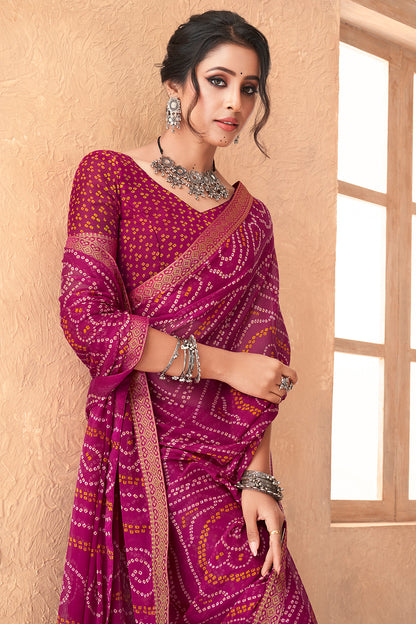 Ruby Pink Bandhani Saree