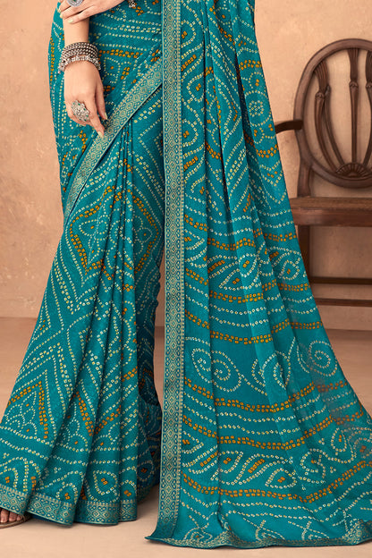 Teal Blue Bandhani Saree