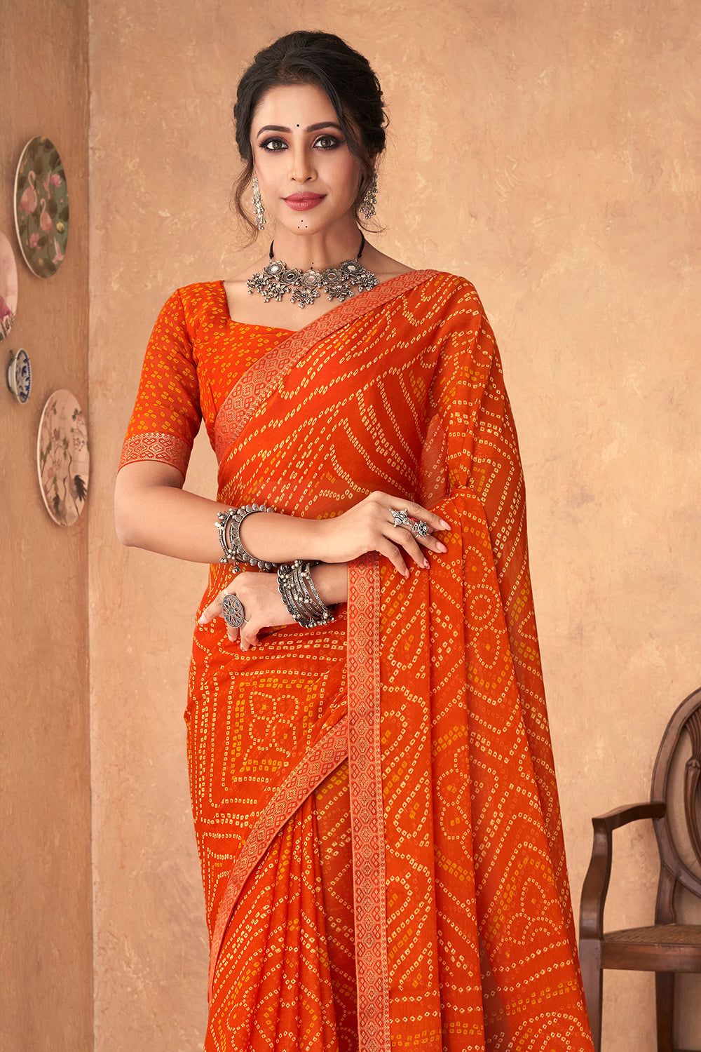 Orange Bandhani Saree