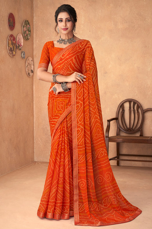 Orange Bandhani Saree