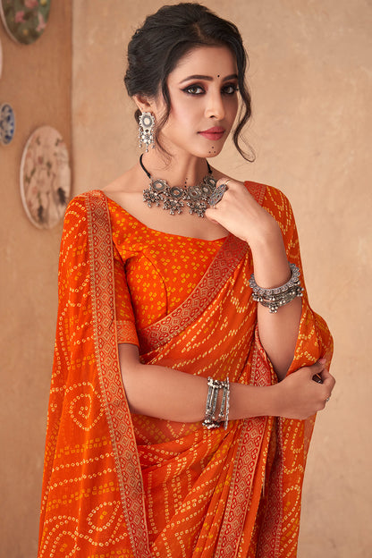 Orange Bandhani Saree