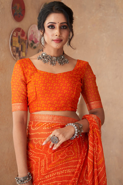 Orange Bandhani Saree