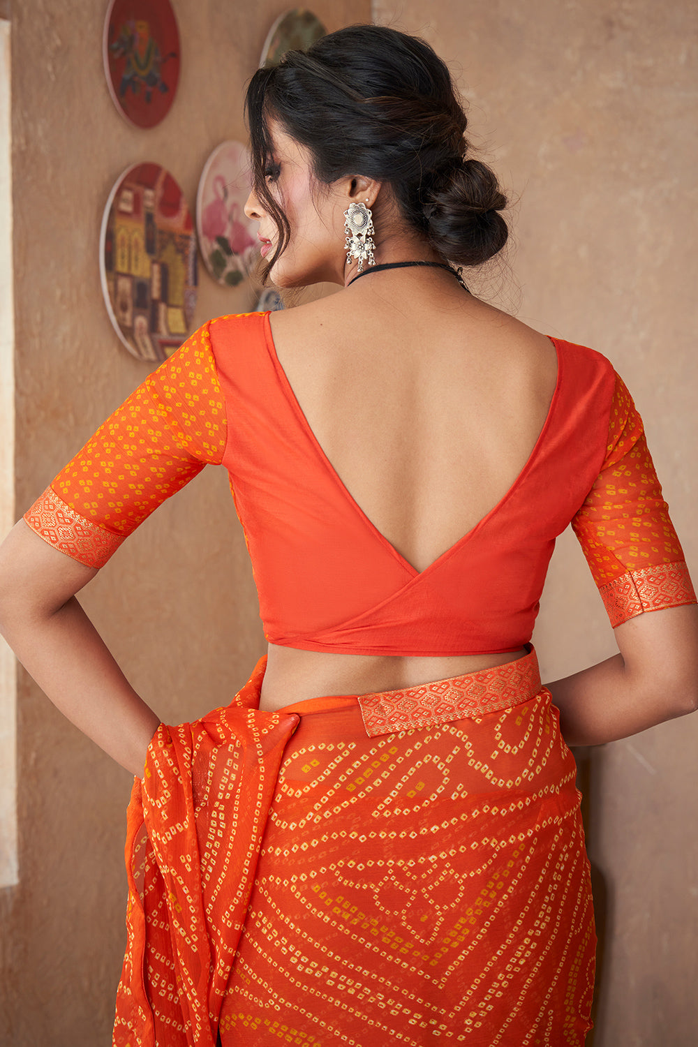 Orange Bandhani Saree