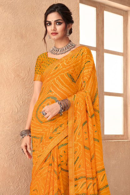 Gold Yellow Bandhani Saree