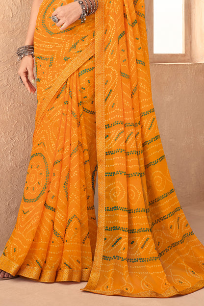 Gold Yellow Bandhani Saree