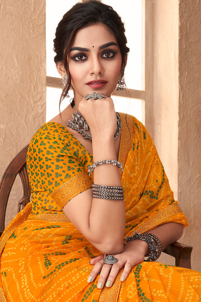 Gold Yellow Bandhani Saree