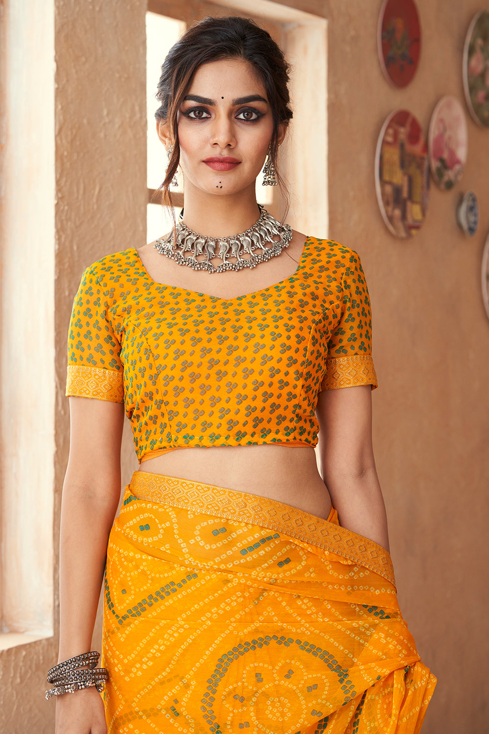 Gold Yellow Bandhani Saree