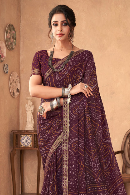 Plum Purple Bandhani Saree