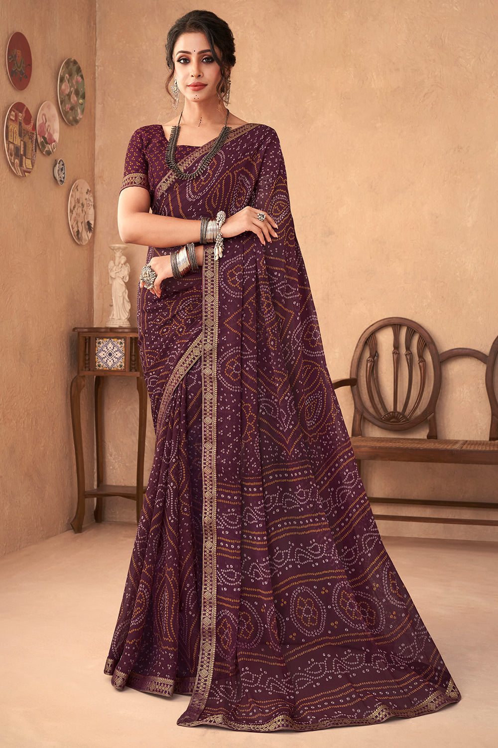 Plum Purple Bandhani Saree