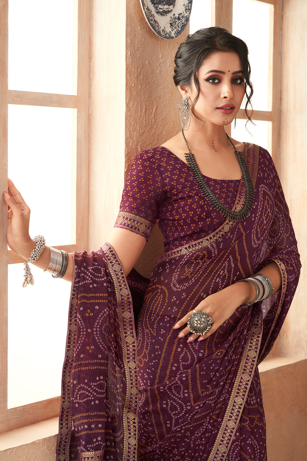 Plum Purple Bandhani Saree