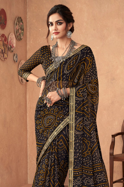 Soot Black Bandhani Saree