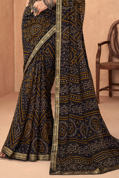 Soot Black Bandhani Saree