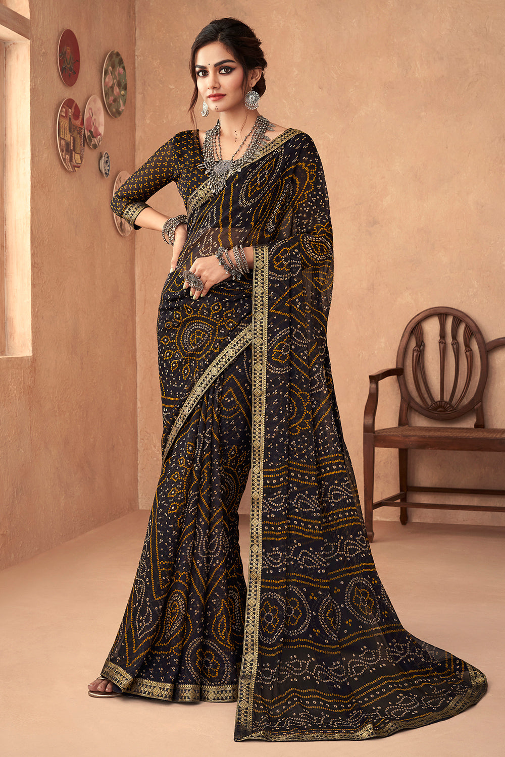 Soot Black Bandhani Saree