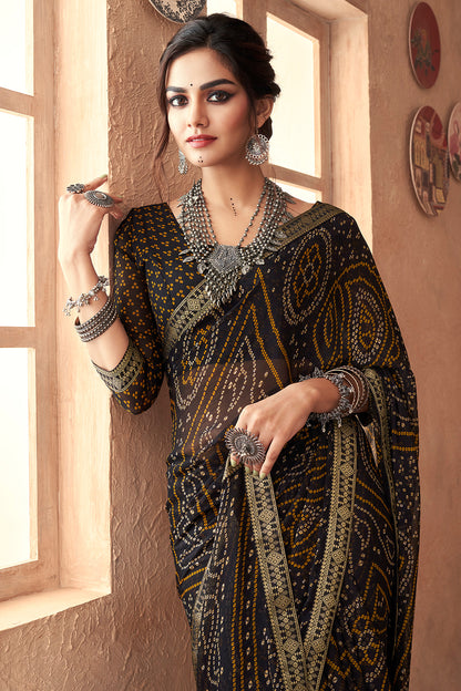 Soot Black Bandhani Saree