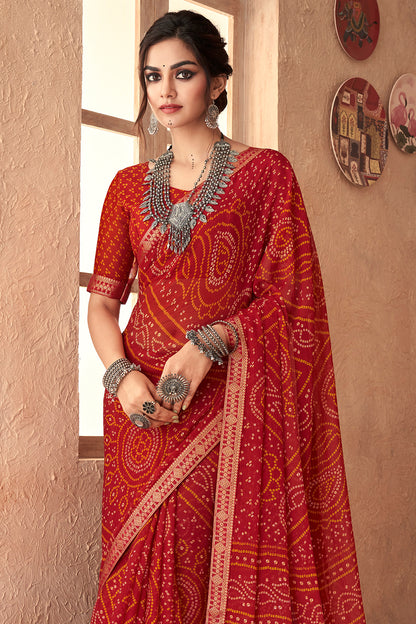 Crimson Red Bandhani Saree