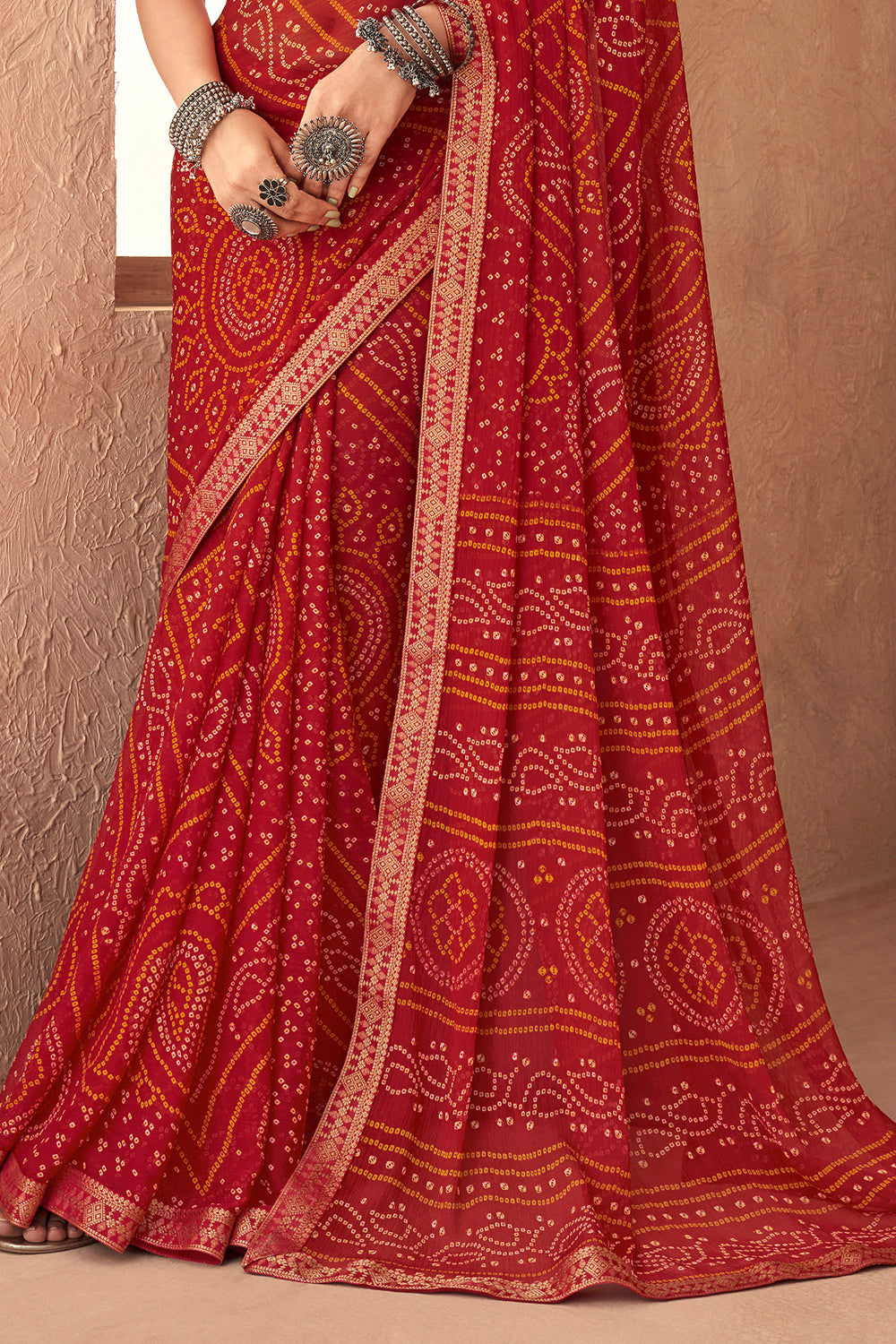 Crimson Red Bandhani Saree