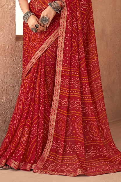 Crimson Red Bandhani Saree