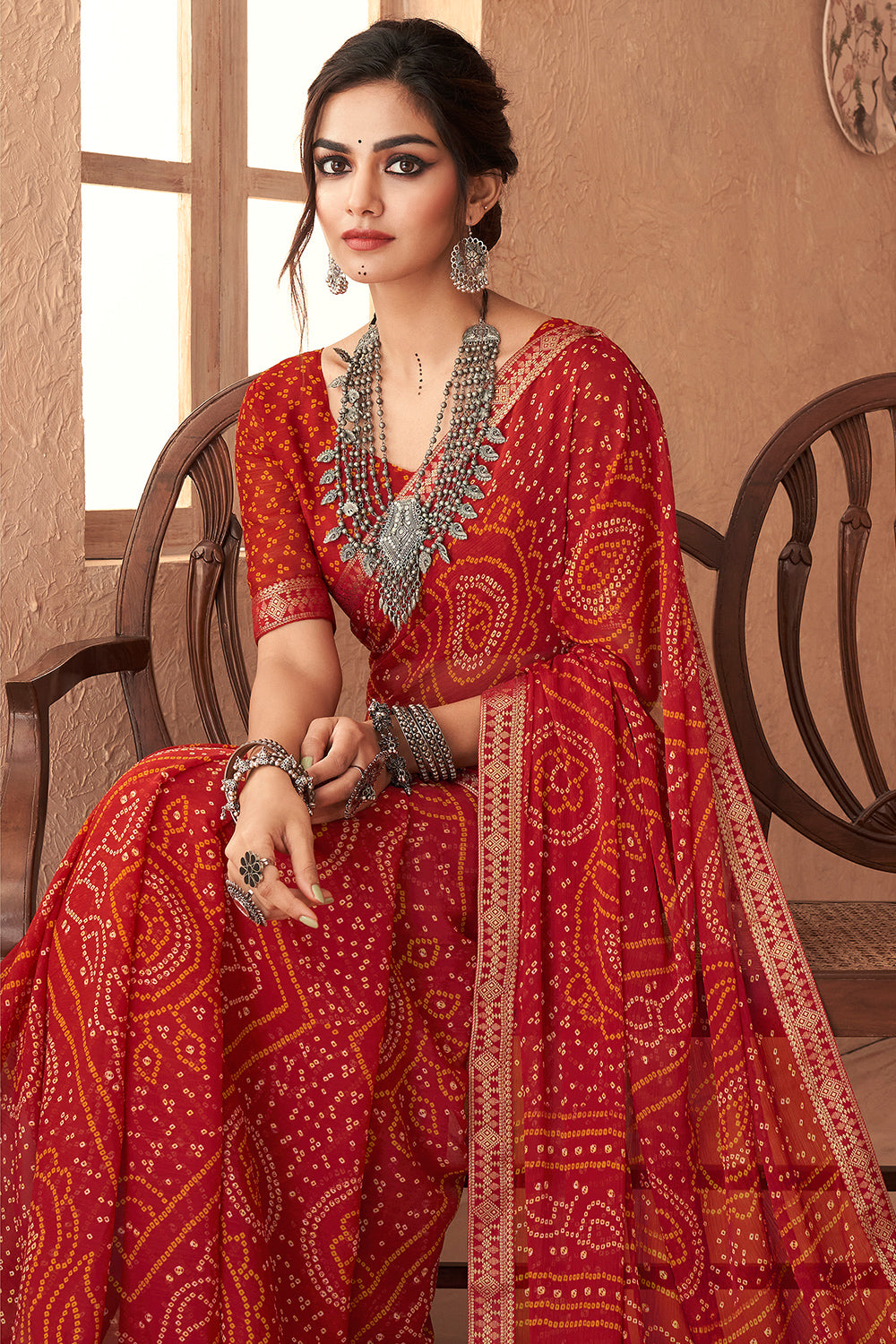 Crimson Red Bandhani Saree