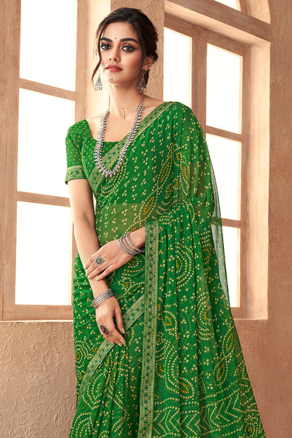 Shamrock Green Bandhani Saree