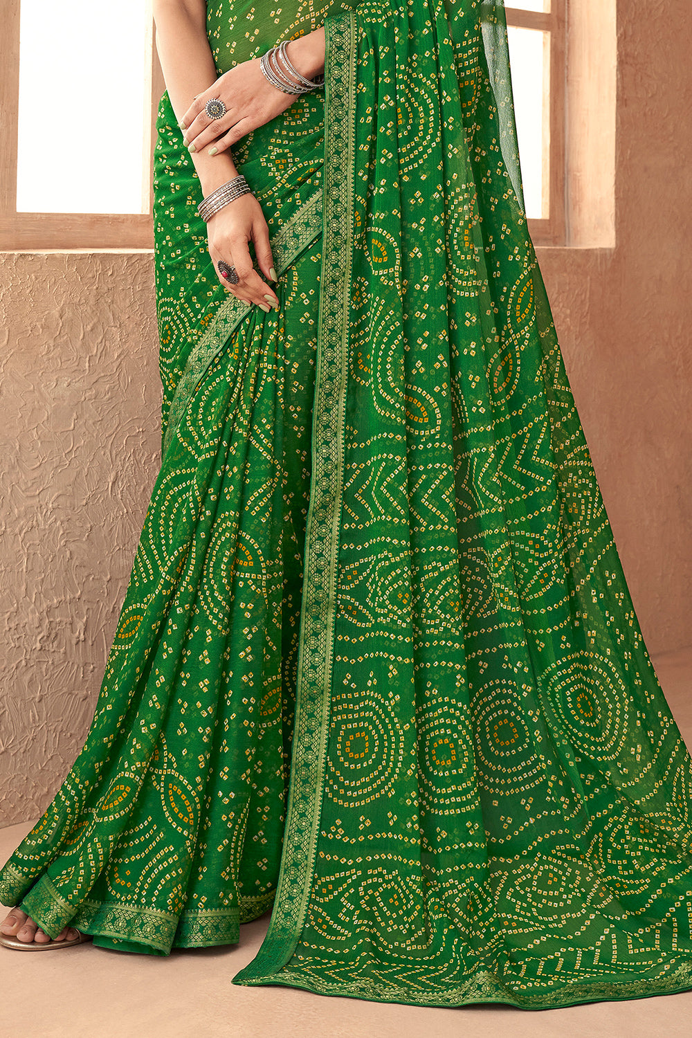 Shamrock Green Bandhani Saree