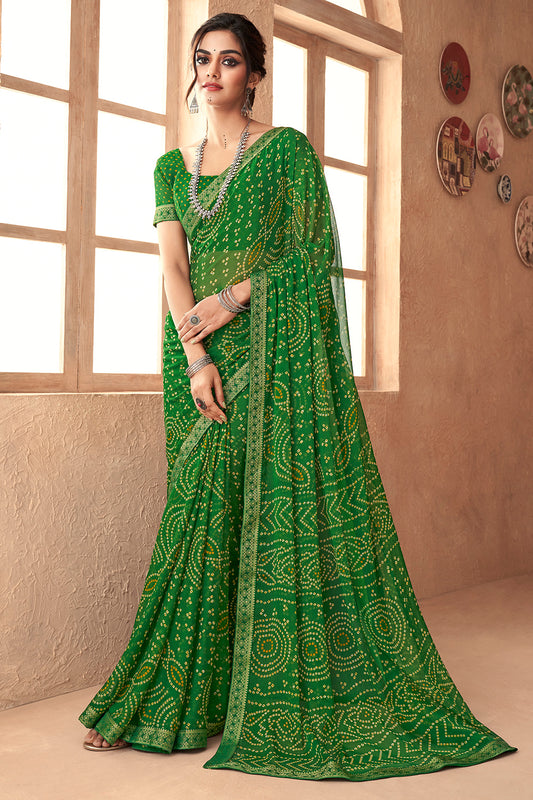 Shamrock Green Bandhani Saree