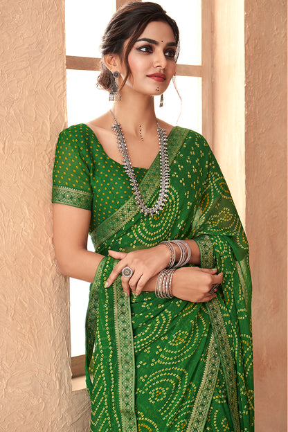 Shamrock Green Bandhani Saree