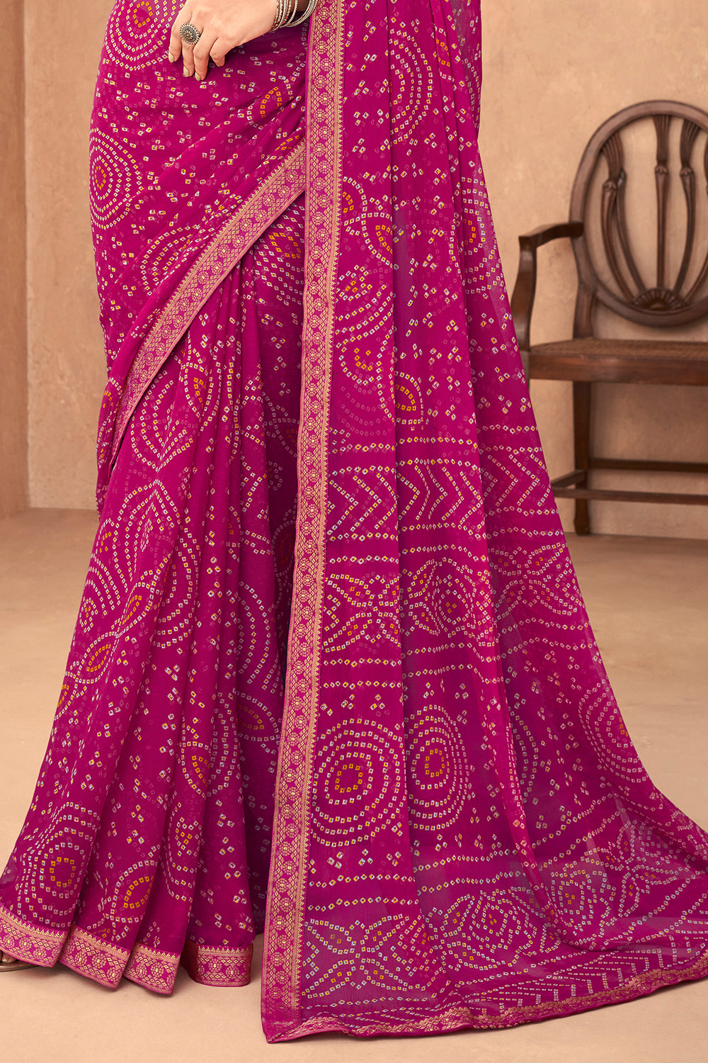 Magenta Pink Bandhani Saree