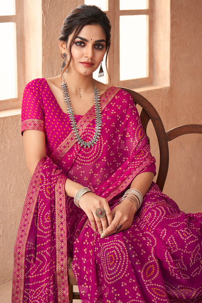 Magenta Pink Bandhani Saree