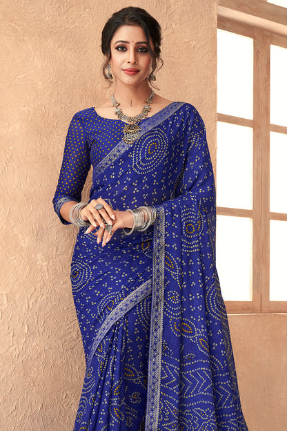 Navy Blue Bandhani Saree