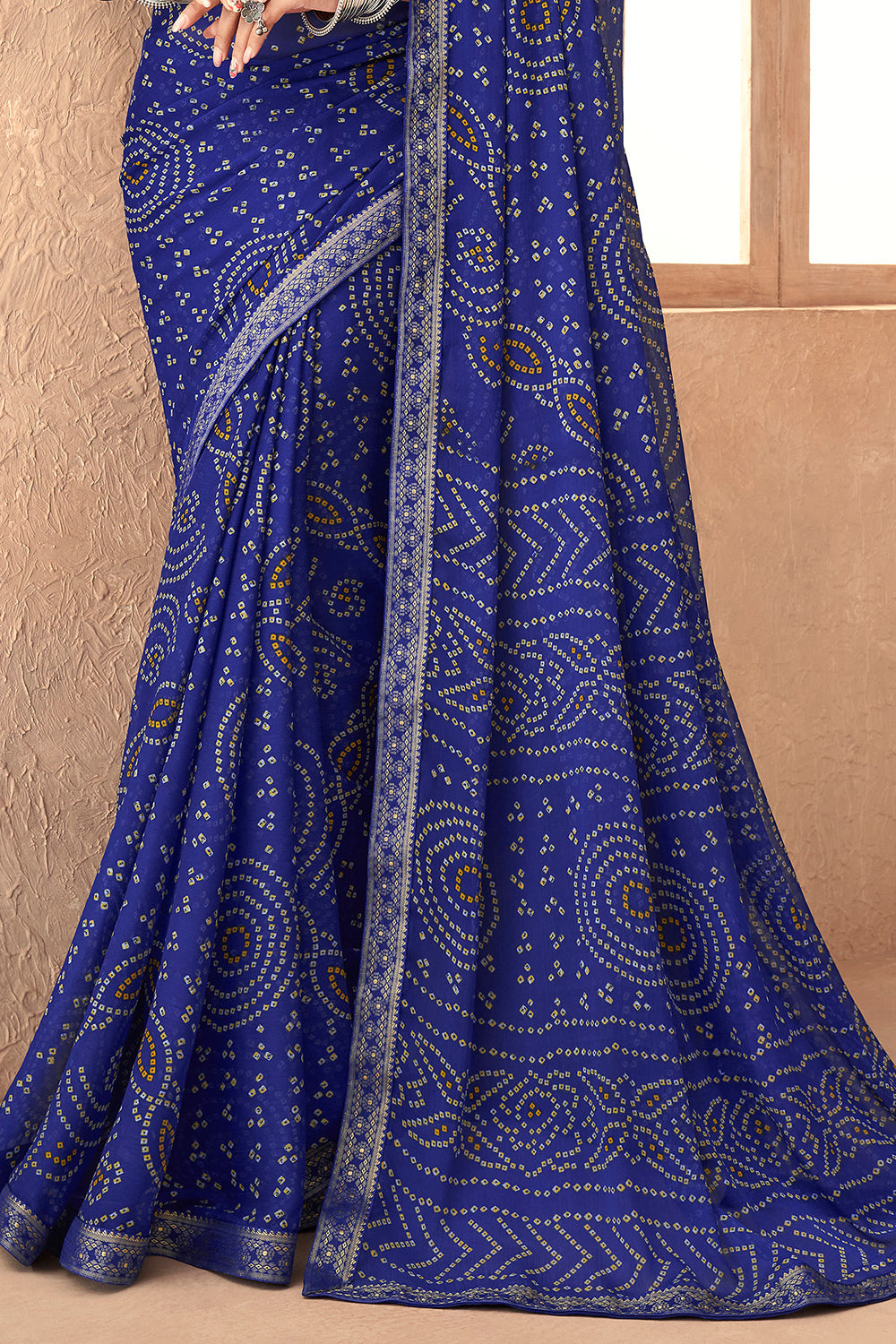 Navy Blue Bandhani Saree