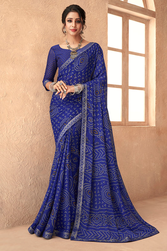 Navy Blue Bandhani Saree