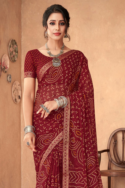 Sangria Red Bandhani Saree